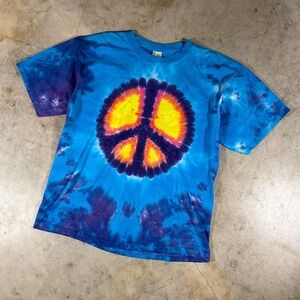 Vintage Sun Dog Peace Sign Tie Dye T-Shirt XL Blue Purple Single Stitch USA Made